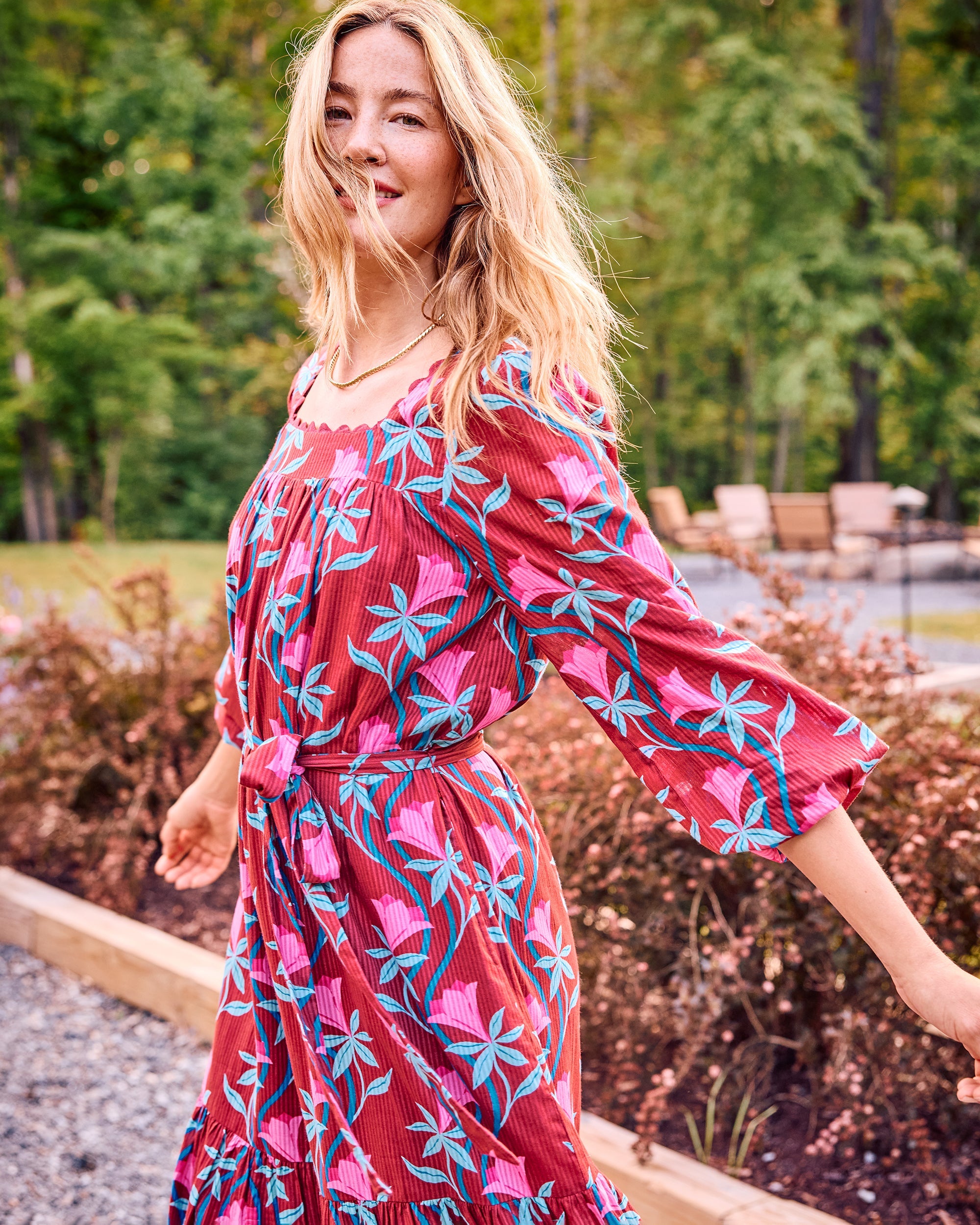 Moonflower Vine - Country Roads Dress - Barn Red