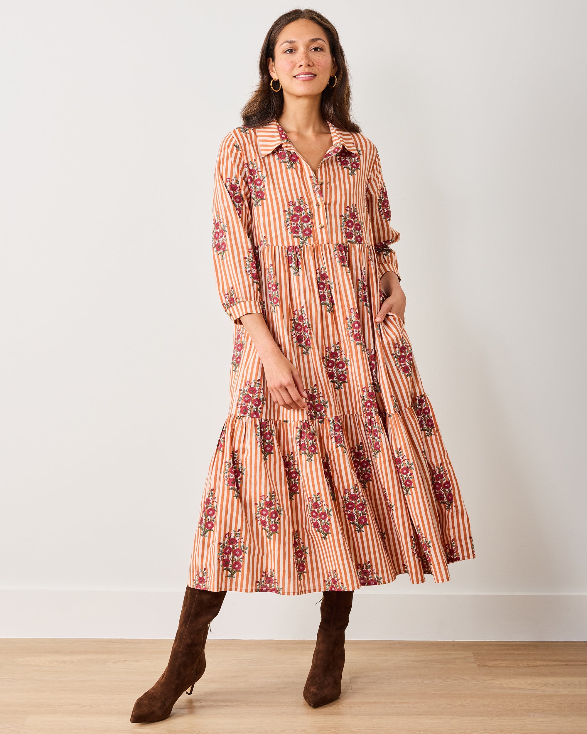 Wildflower Stripes - Juniper Dress - Ivory Wine