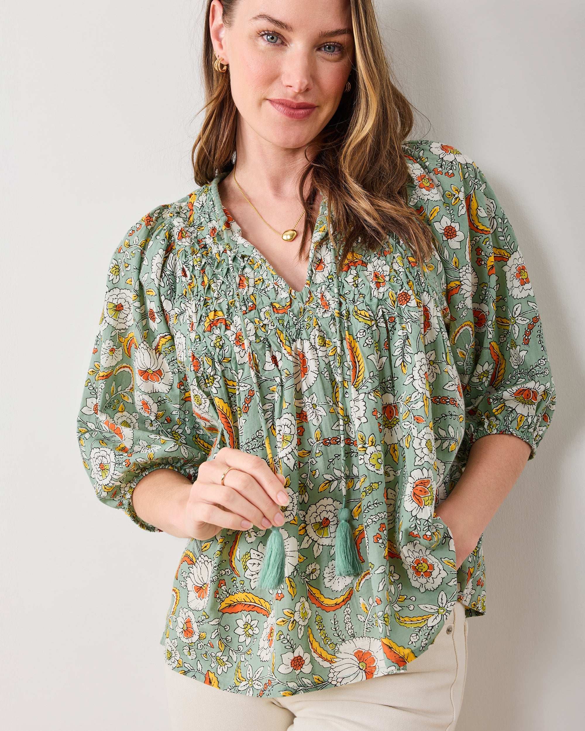 India Bloom  - Artifact Blouse - Sage