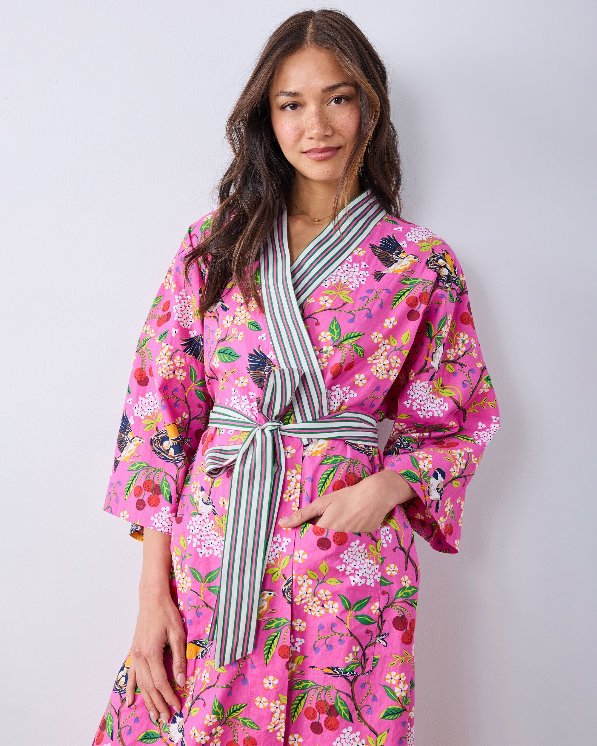 Bird & Blossom - Long Robe - Fuchsia Berry