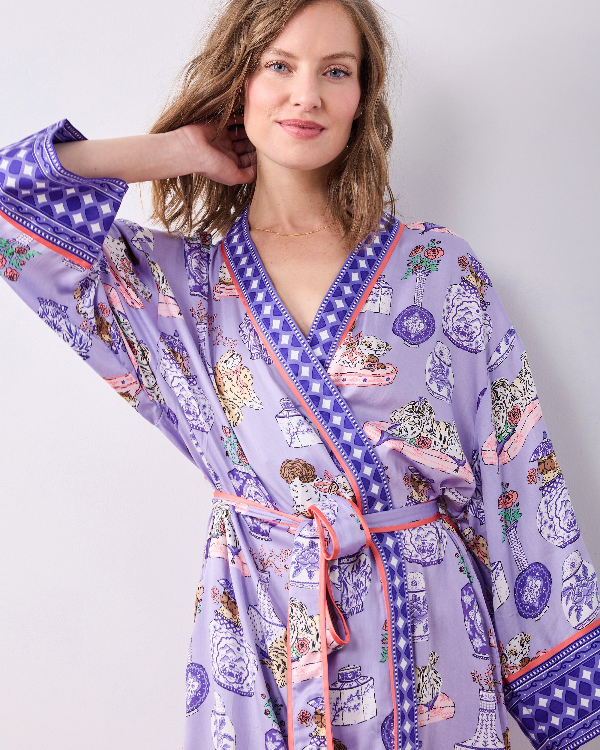 Fancy Dogs - Eco Satin Robe - Lavender Glaze