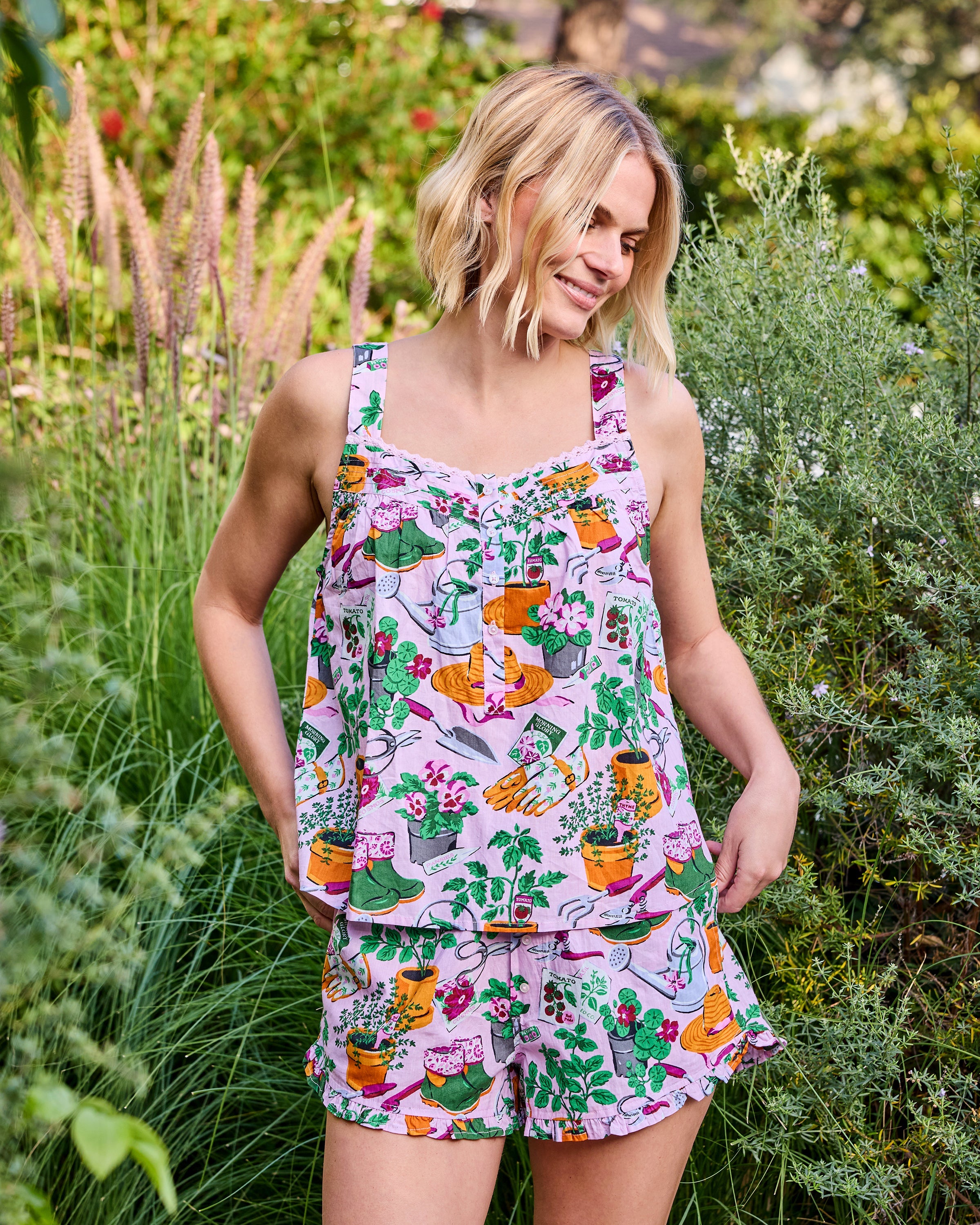 Green Thumb - Back to Bed Short Set - Pink Cosmos