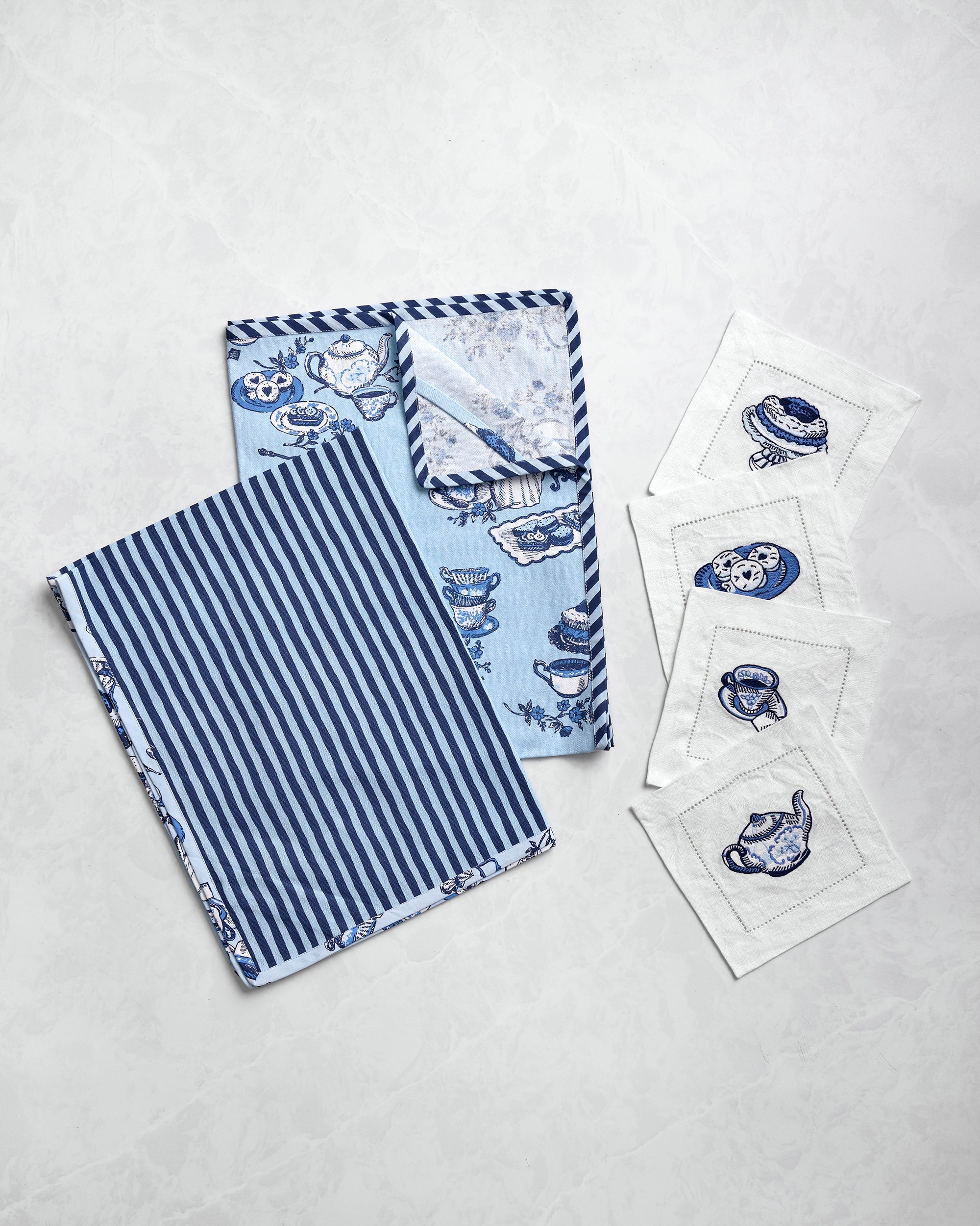 High Tea Toile - Tea Towels & Cocktail Napkins Bundle - Notting Hill Blue
