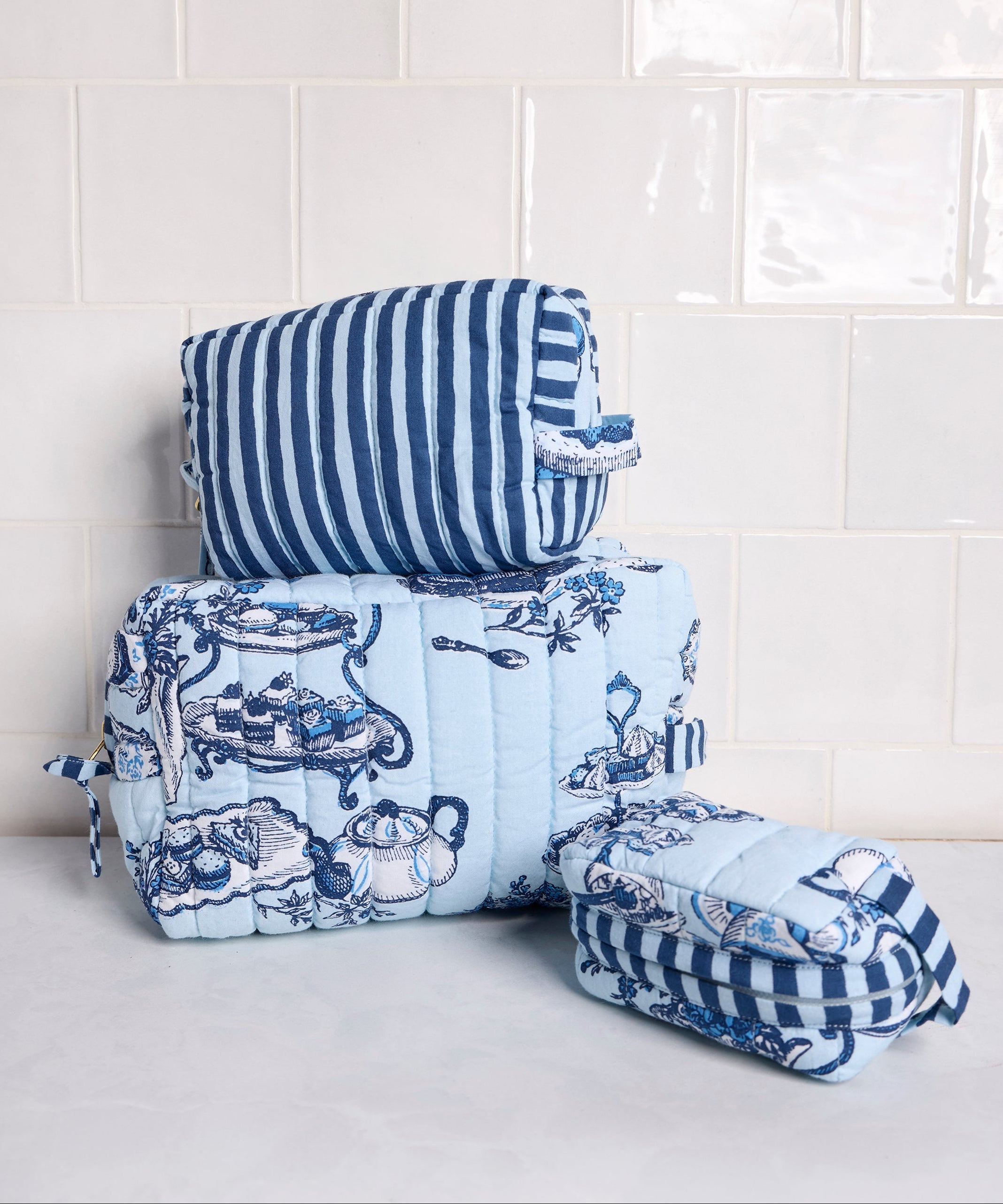 High Tea Toile - Three’s Best Pouch Set - Notting Hill Blue