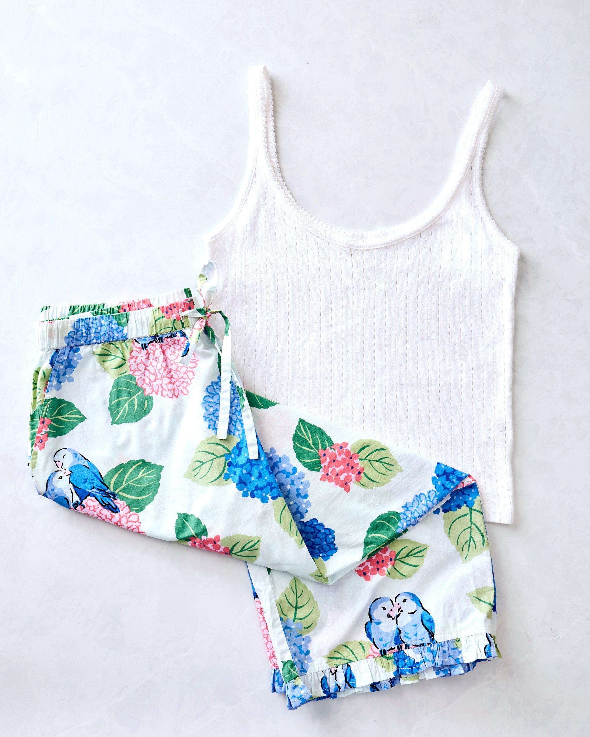 Hydrangea Honeymoon - Ruffle Cropped Pants & Esme Tank Bundle - Cloud