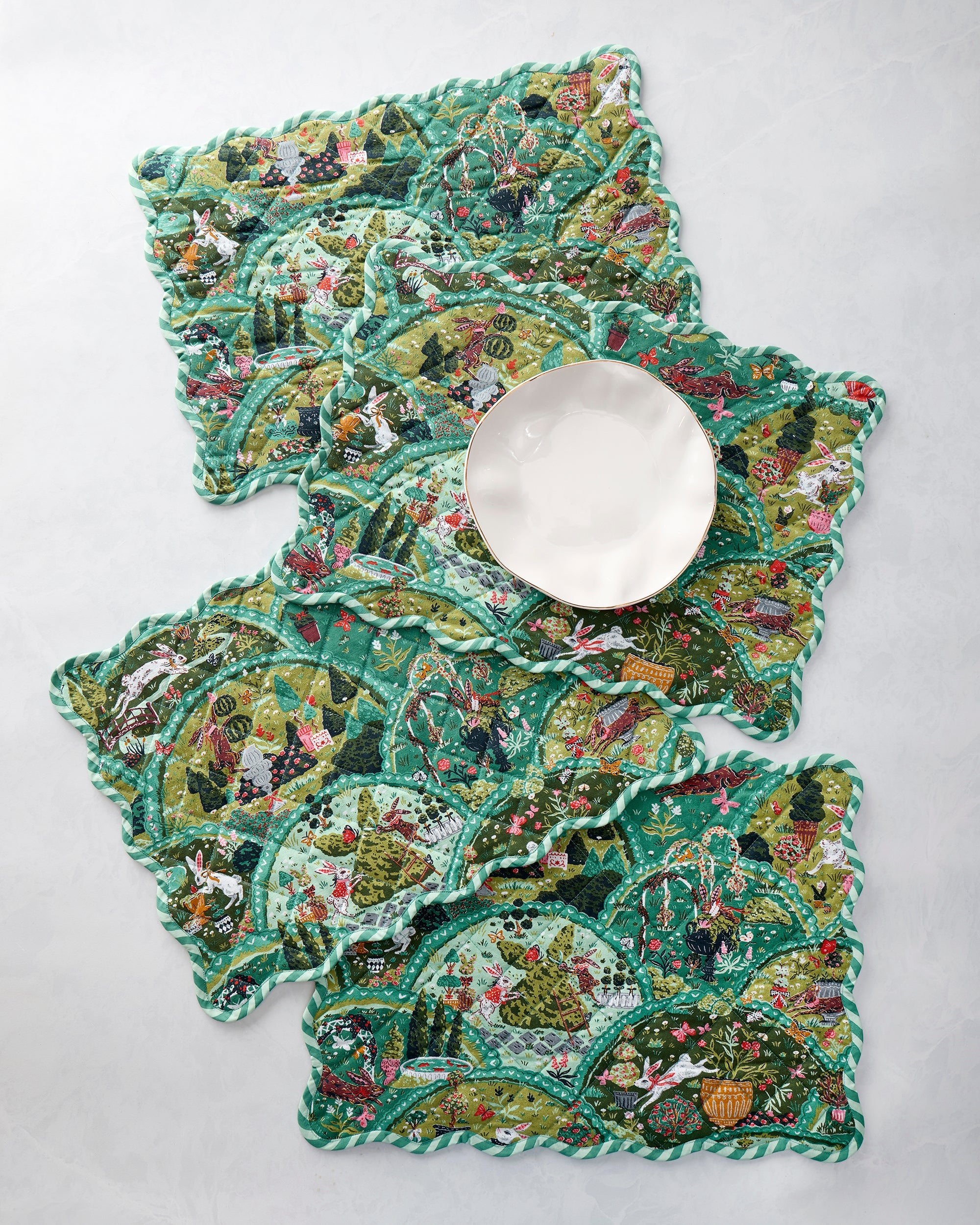 Rabbit Wonderland - Set Of 4 Placemats - Sage