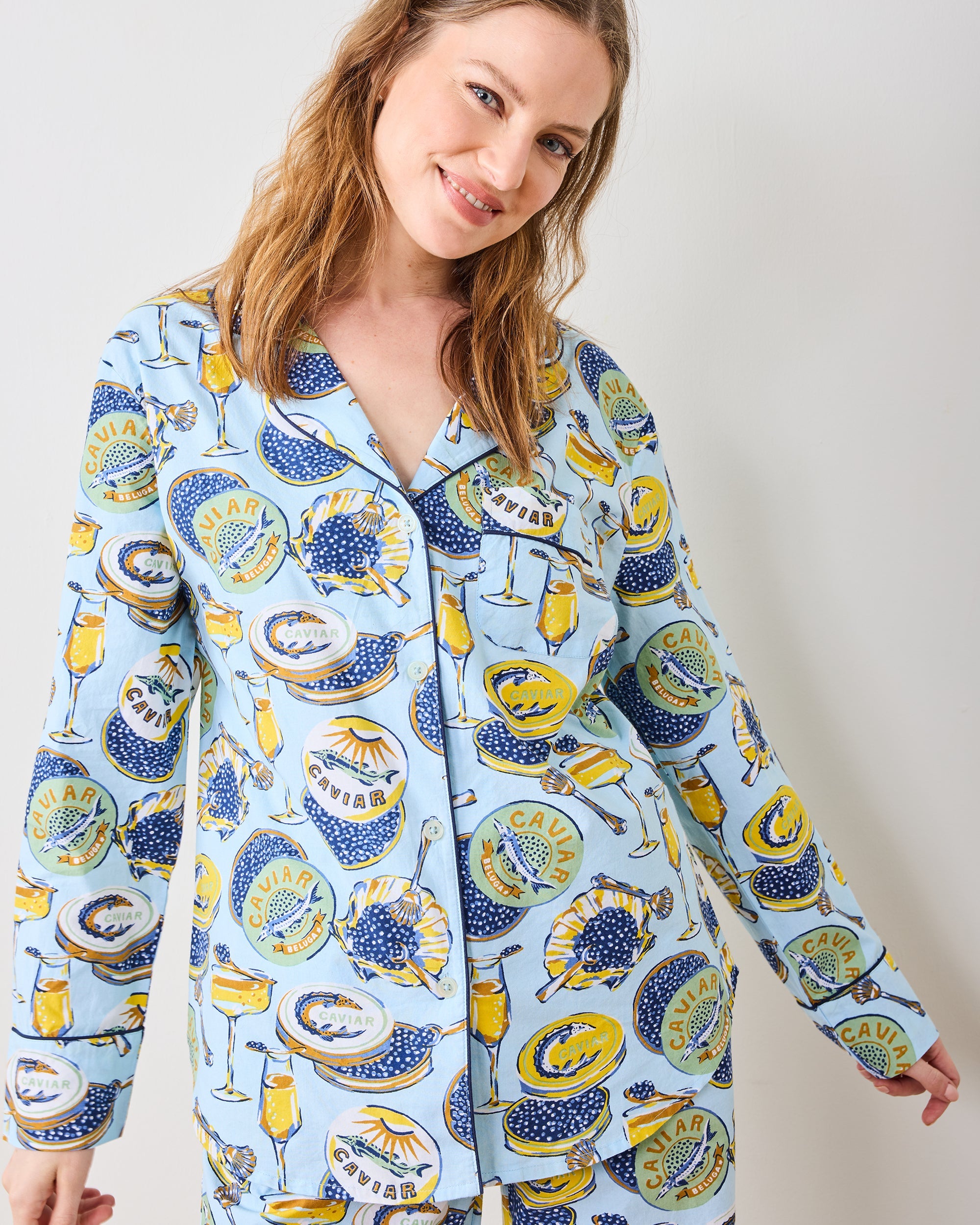 Champagne & Caviar - Petite Long PJ Set - Pale Blue