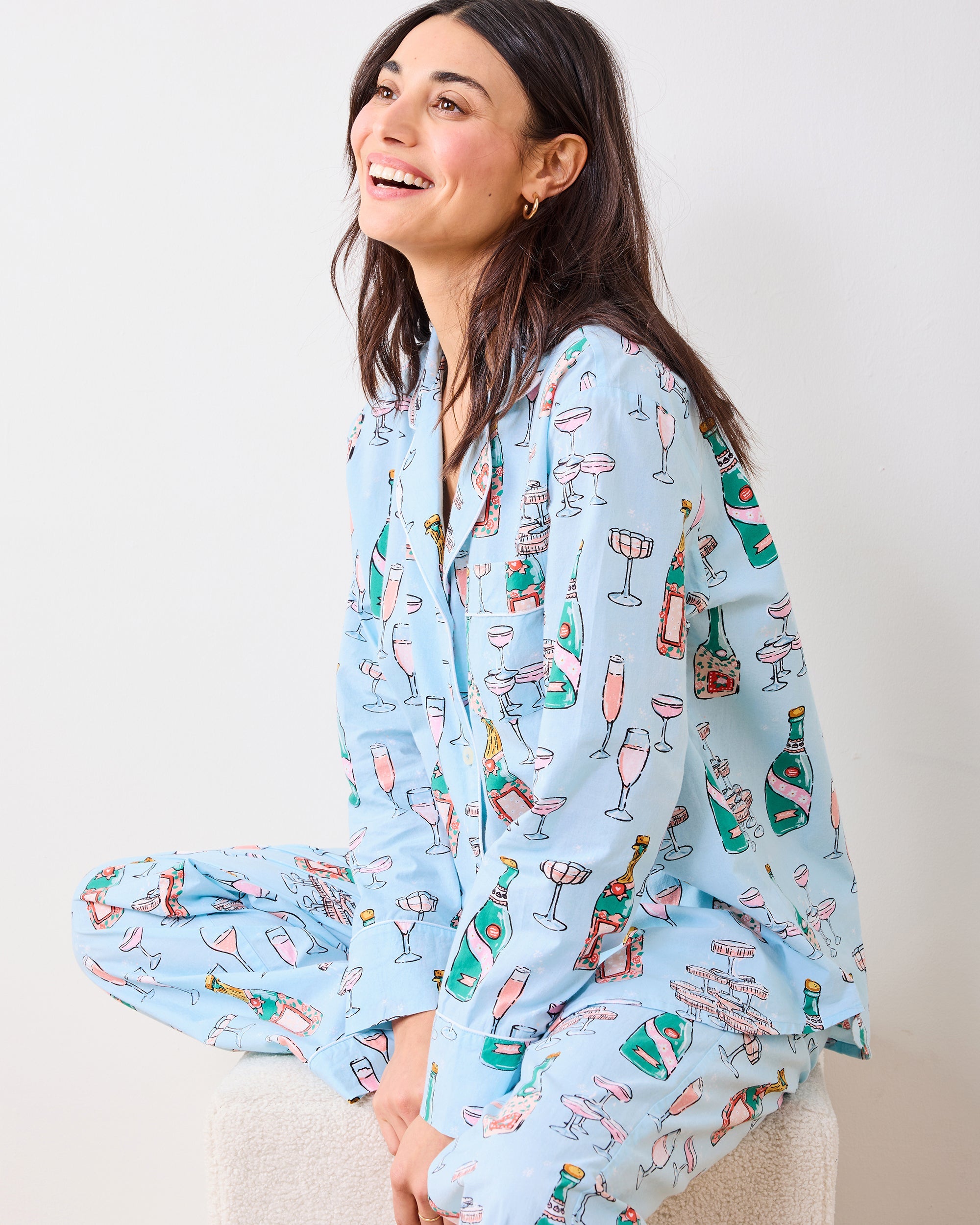 Champagne Tower - Long PJ Set - Soft Blue