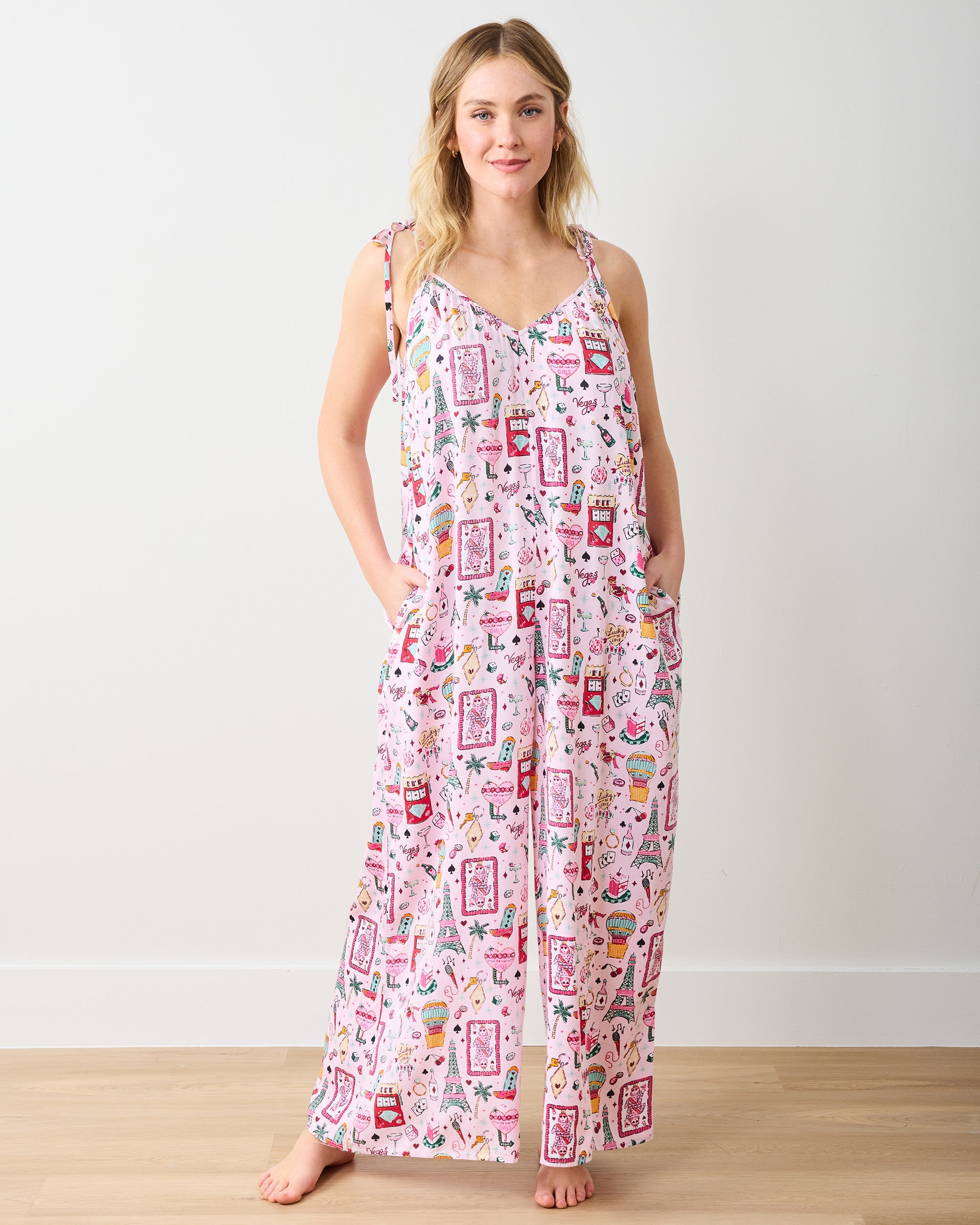 Viva Las Vegas - Eco Satin Jaipur Jumpsuit - Lucky Pink