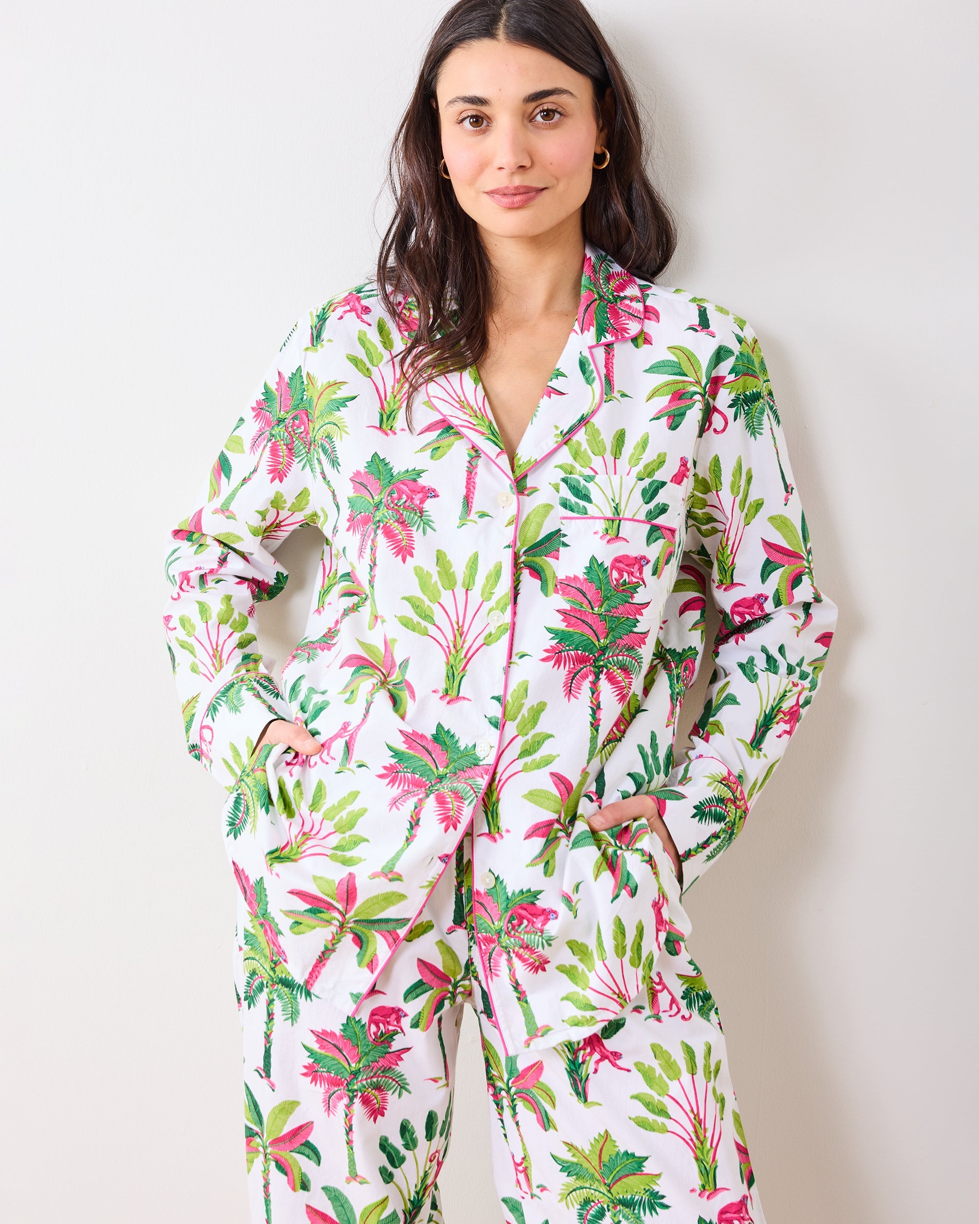 Royal Palms - Long PJ Set - Pink Basil