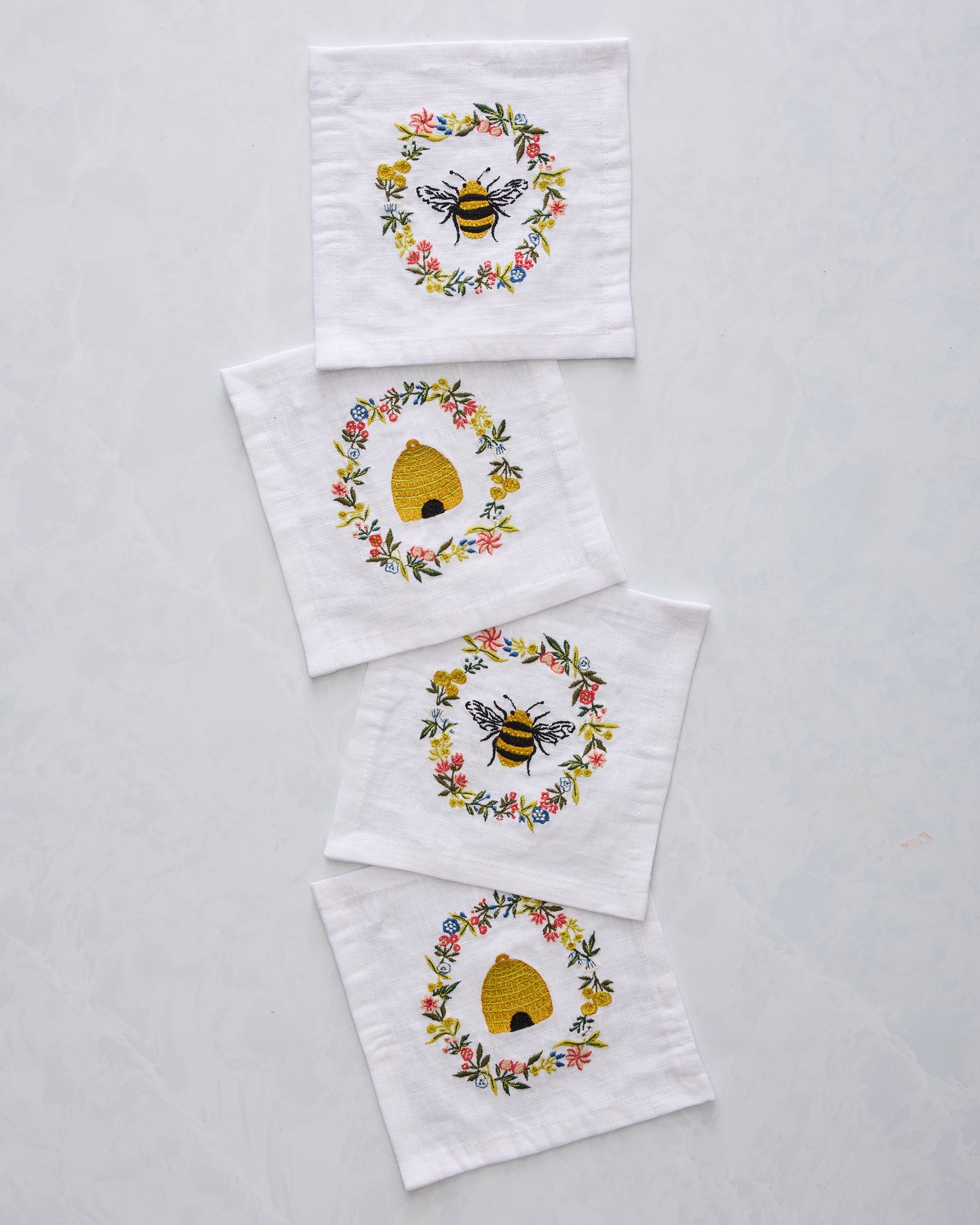 Sweet Bee - Cocktail Napkins Set Of 4 - Soft Blue