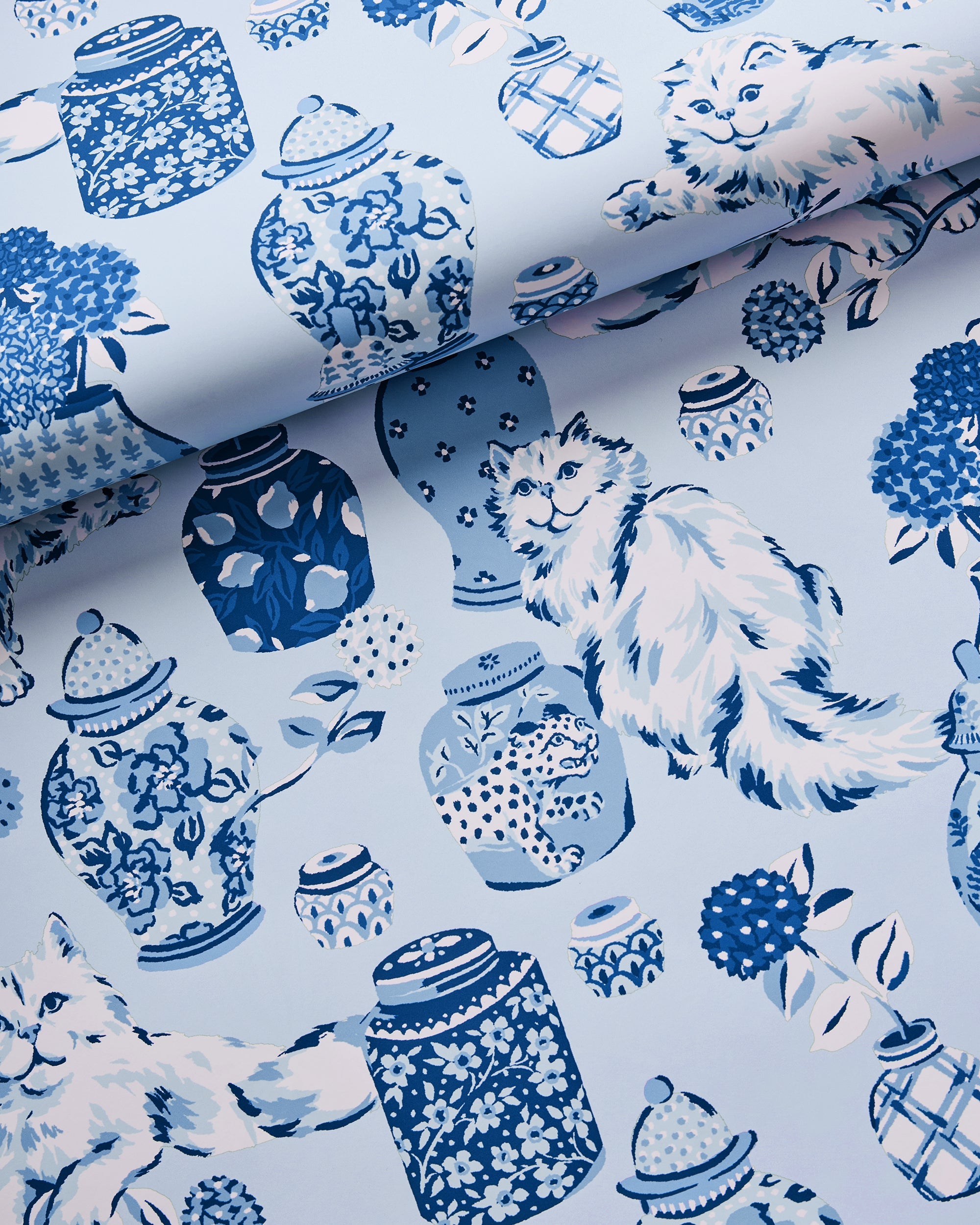 Fancy Cats - Peel & Stick Wallpaper - Blue
