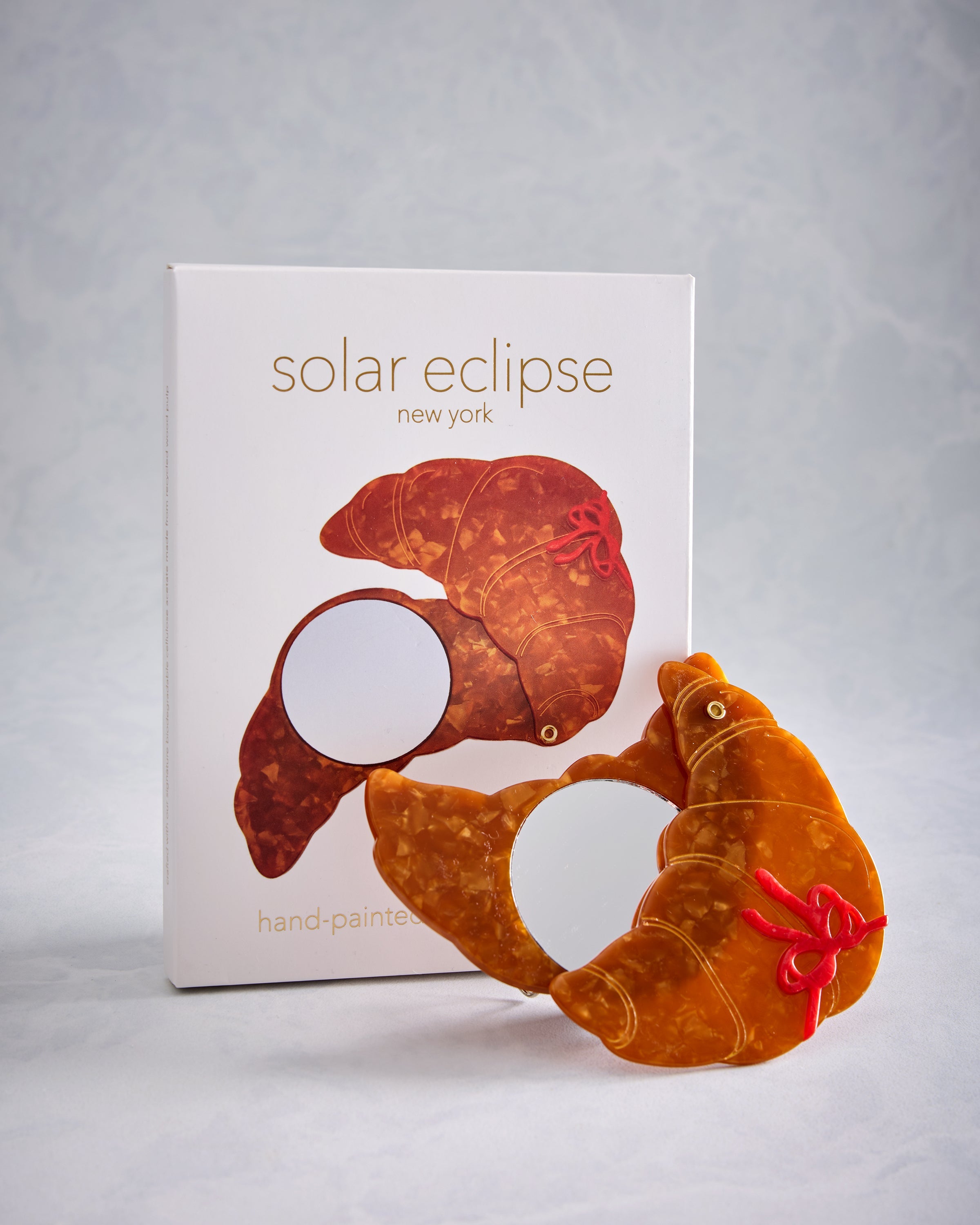 Brown Combo - Hand Painted Bow Croissant Compact Mirror - Solar Eclipse