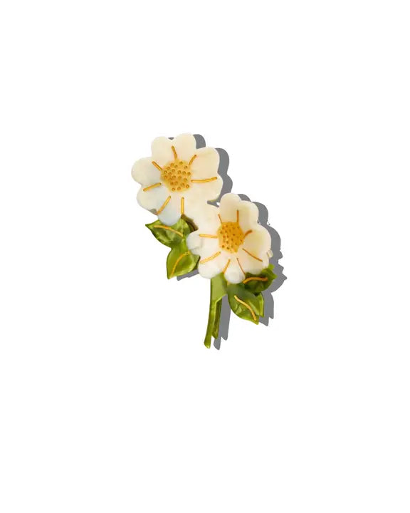 Ivory - Hand Painted Vintage Daisy Stem Claw Hair Clip - Solar Eclipse
