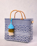 Navy & White - Bamboo Preppy Tile Navy & White Citron Tote - Squeeze de Citron