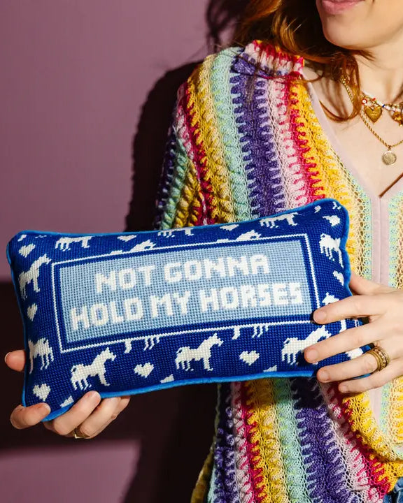 Royal Blue Combo - Hold My Horses Needlepoint Pillow - Furbish