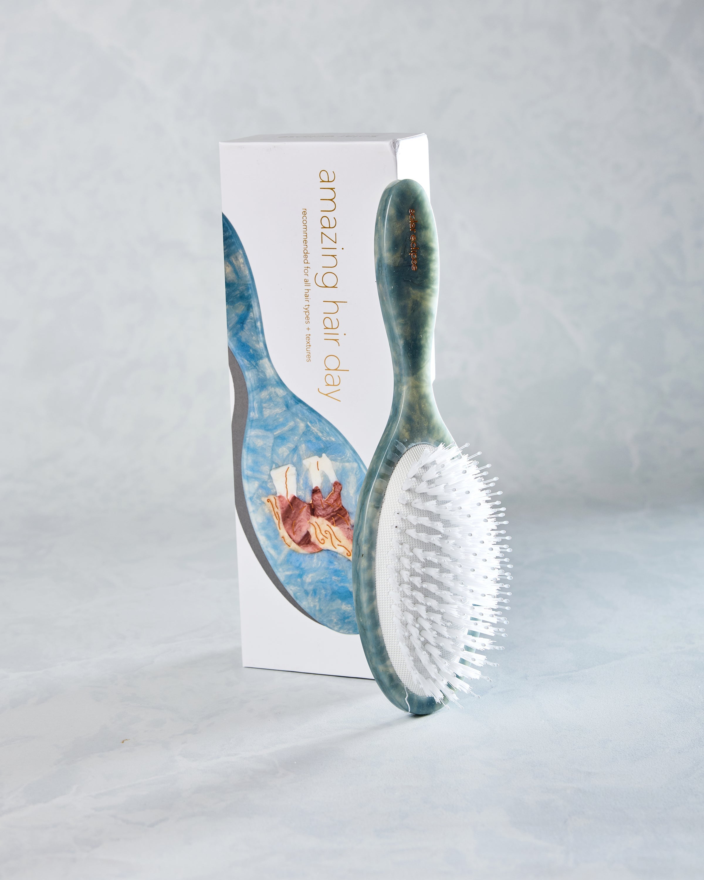 Blue Combo - Hand Painted Horse Amazing Hair Day Brush - Solar Eclipse