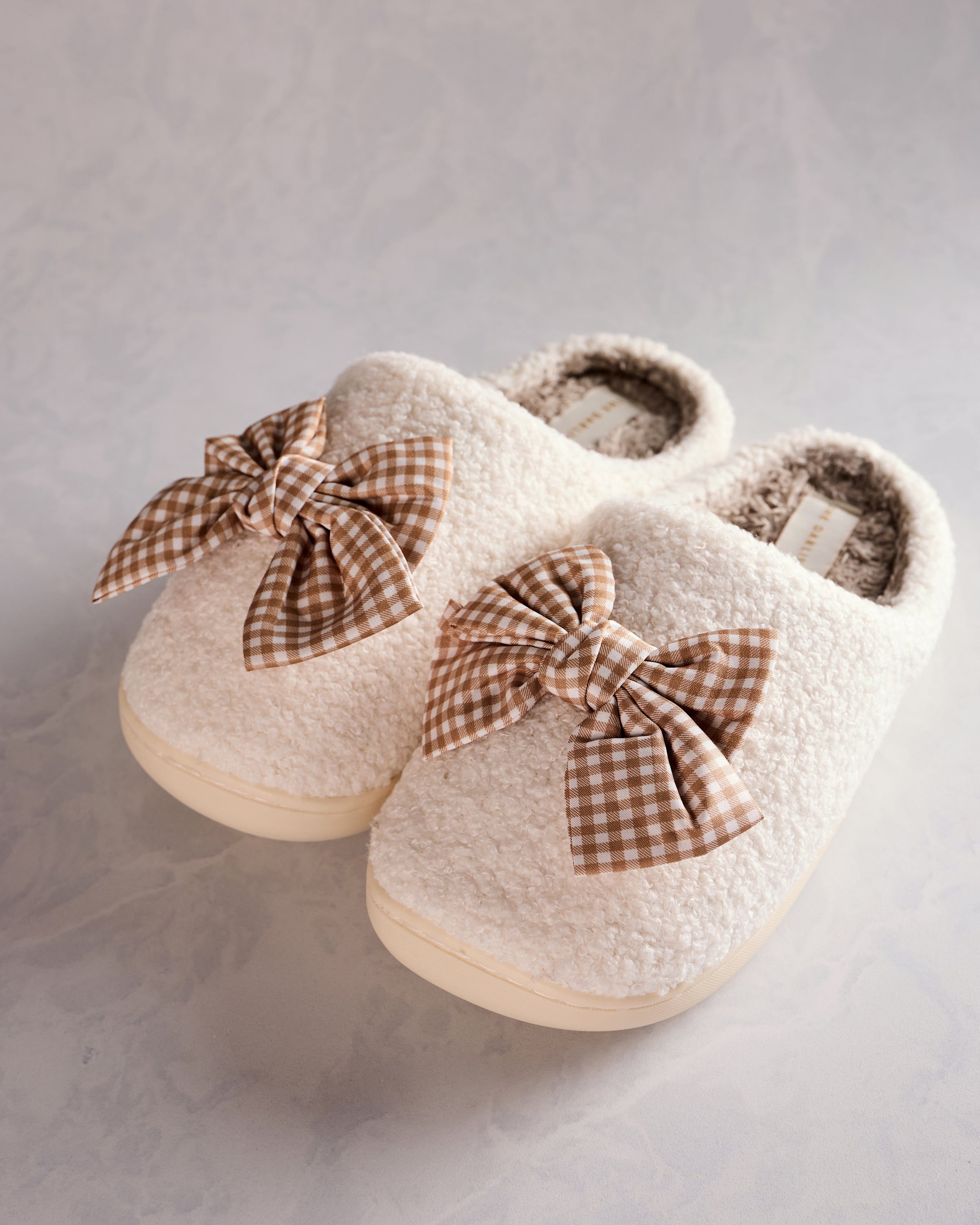Maple Gingham - Fuzzy Bow Slippers - The Darling Effect