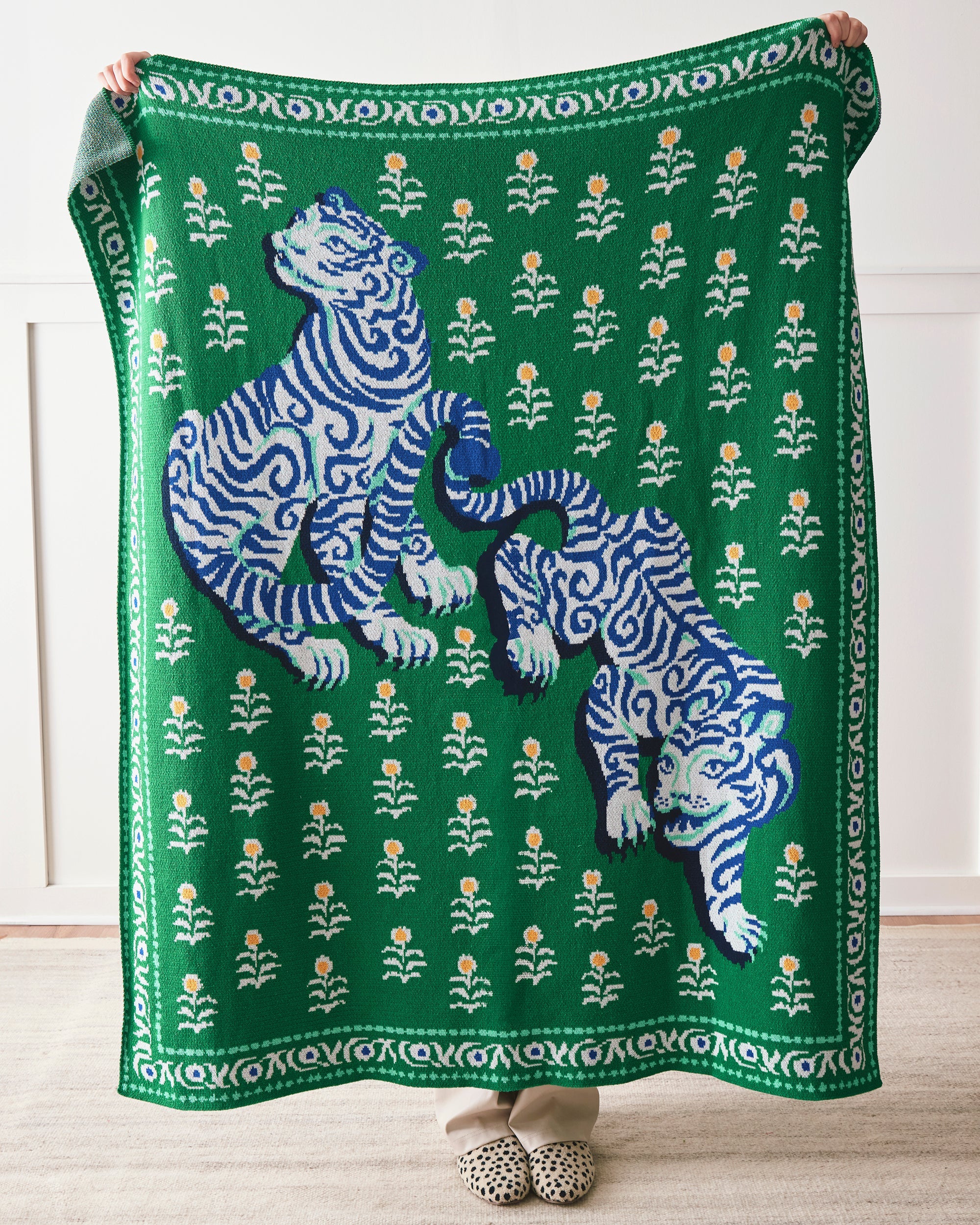 Tiger Queen - Knit Throw Blanket - Jade