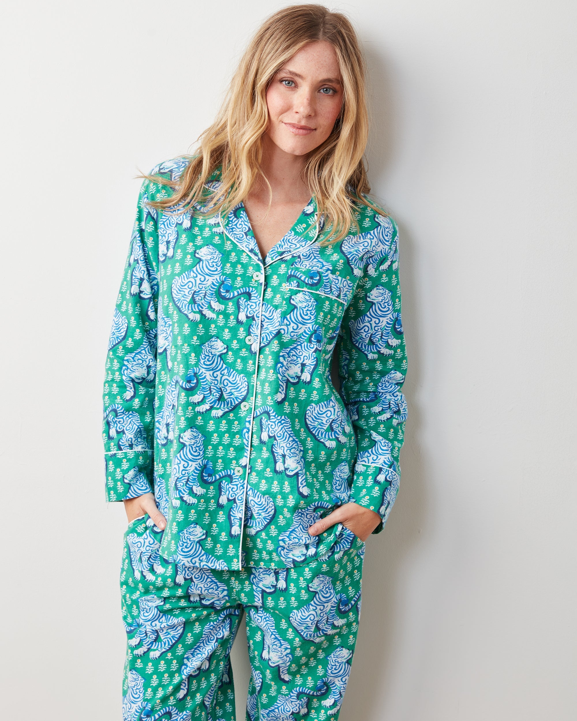 Tiger Queen - Lightweight Flannel Long PJ Set - Jade