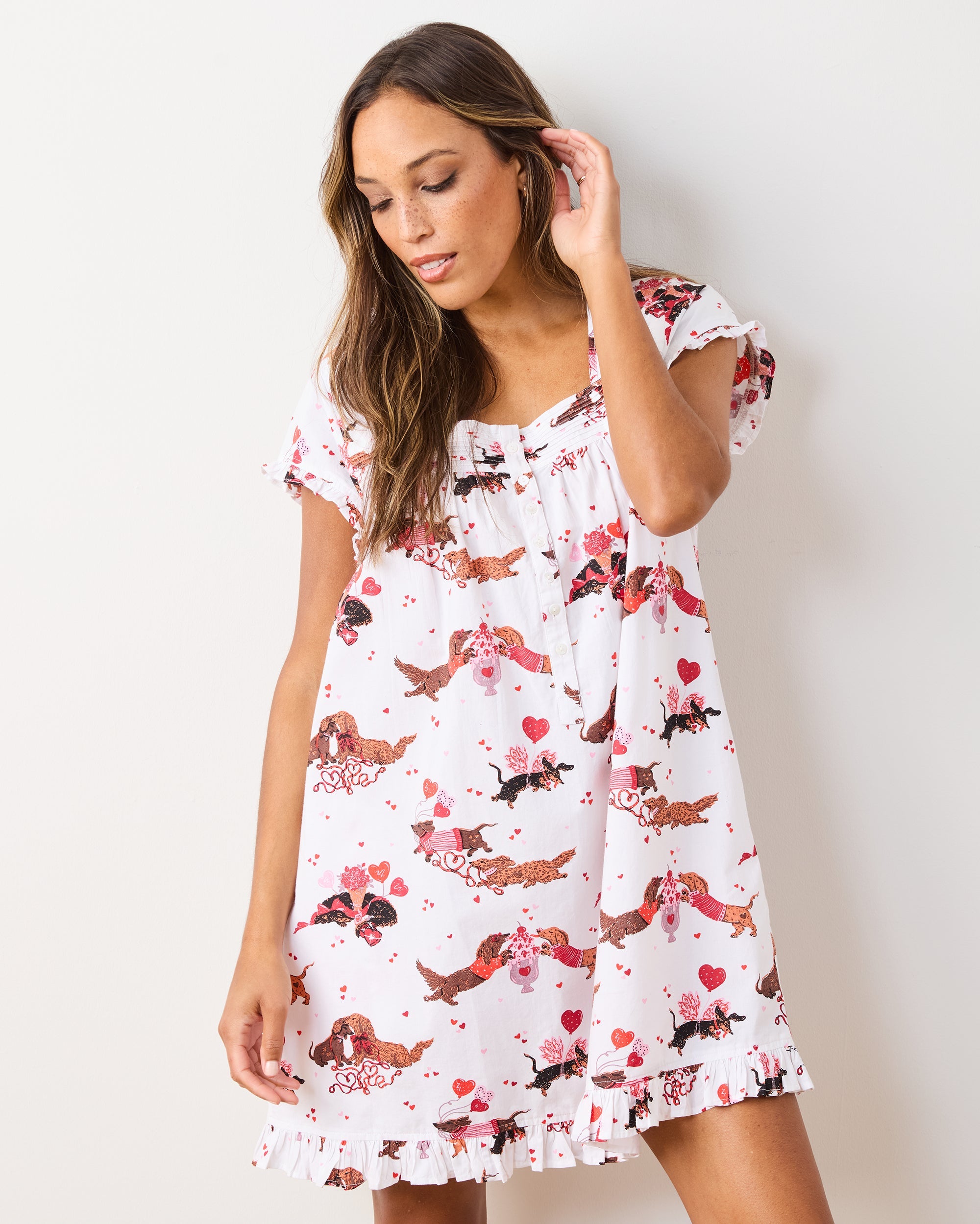 Dachshund Date - Pintuck Nightgown - Cloud