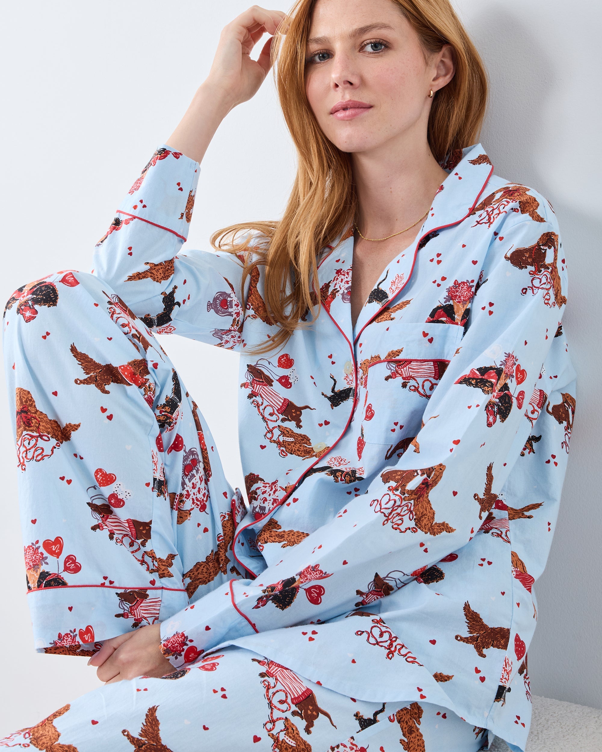 Dachshund Date - Long PJ Set - Pale Blue