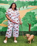 Dachshund Date - Short Sleeve Top & Cropped Pants Set - Pale Blue