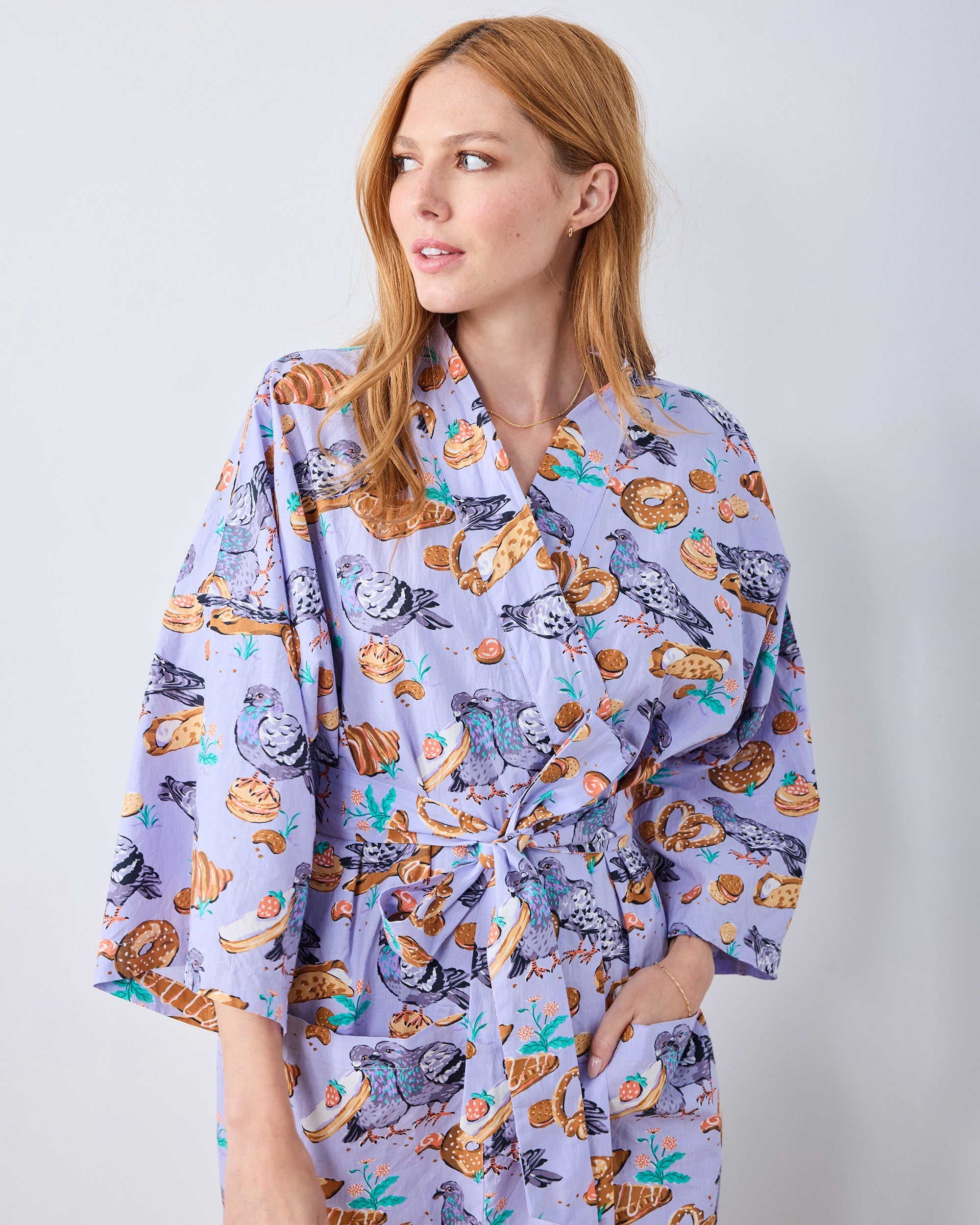 Peckish Pastries - Long Robe - Lavender Lovebird