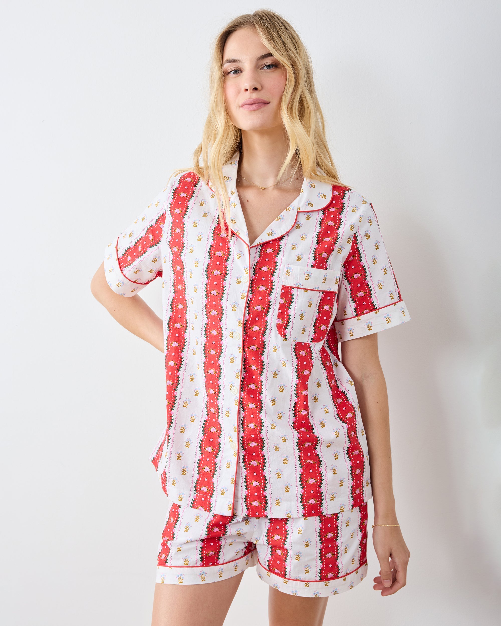 Sweetheart Stripes - Short PJ Set - Cherry Cola