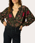 Tolan Floral Silk Gathered Button-Up Shirt