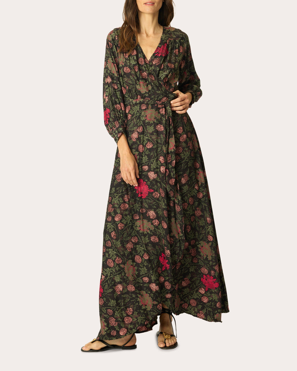Kate Floral Silk Asymmetric Wrap Maxi Dress
