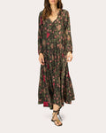 Fiore Floral Silk Pleated A-Line Maxi Dress