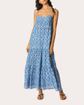 Melanie Fleur de Lis Tiered Drop-Waist Maxi Dress