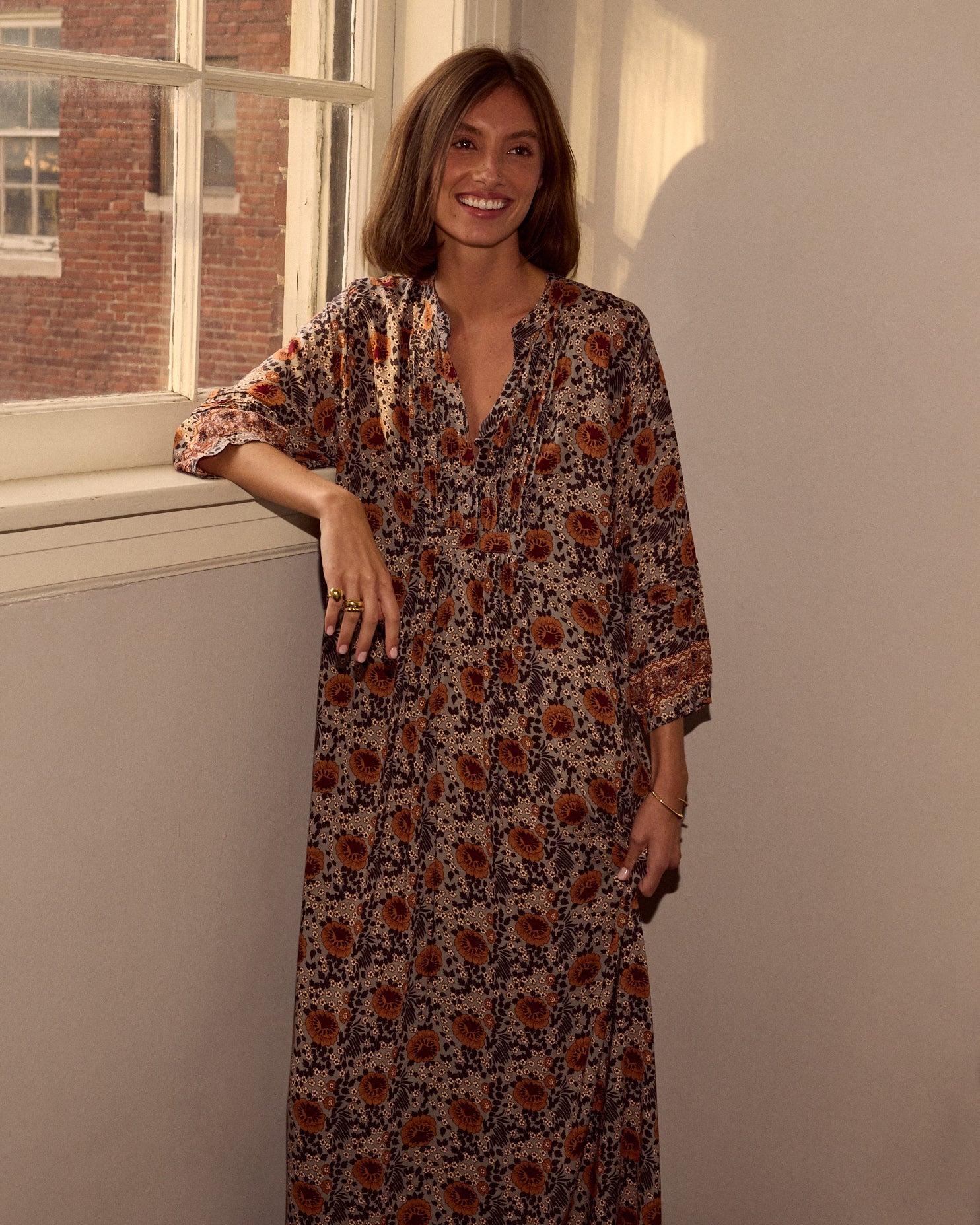 Sammie Floral Pleated Button-Front Maxi Dress
