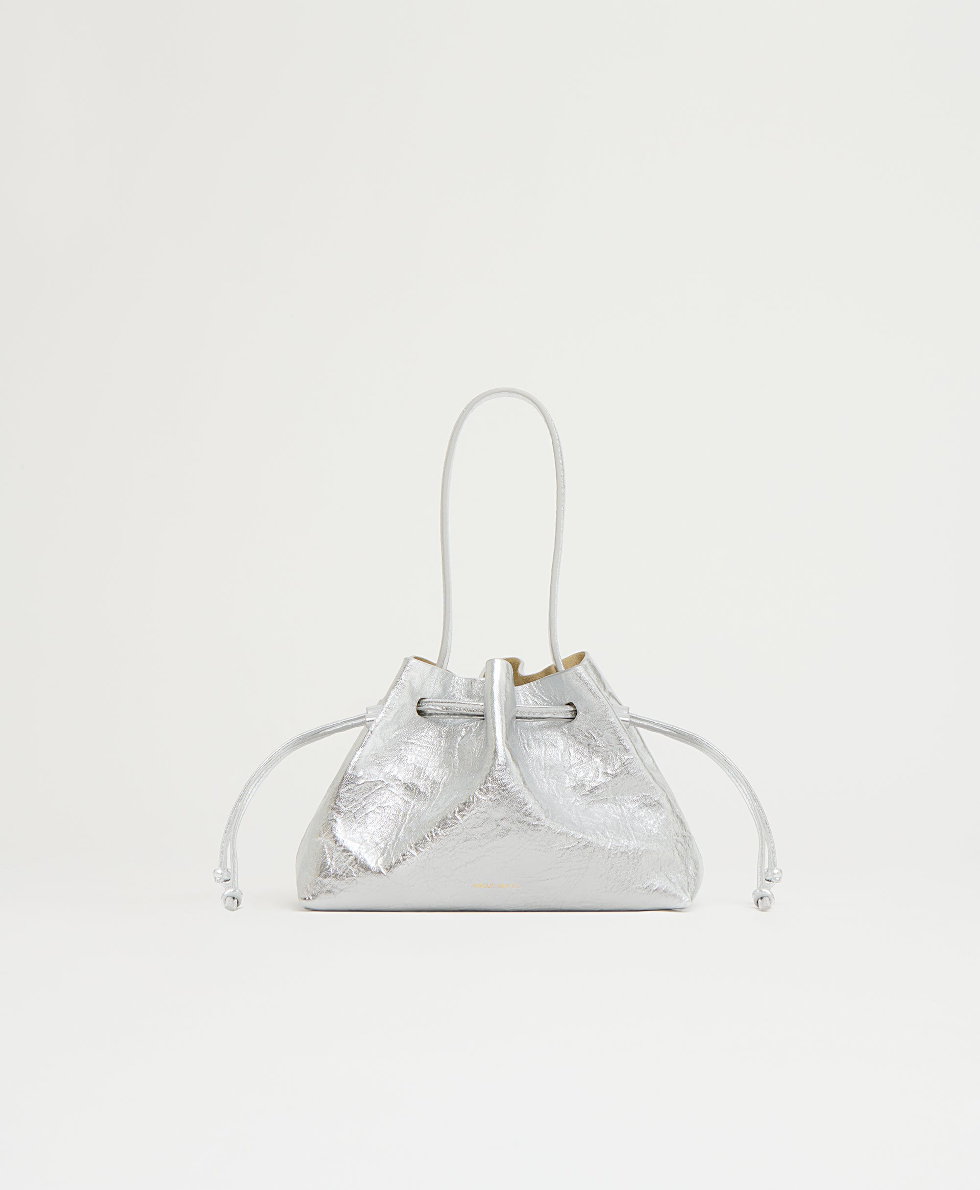 Drawstring Pouchette - Crinkled Silver