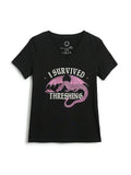 Fourth Wing: I Survived Threshing (Pink Dragon) Women's V-Neck Shirt (Print Shop)