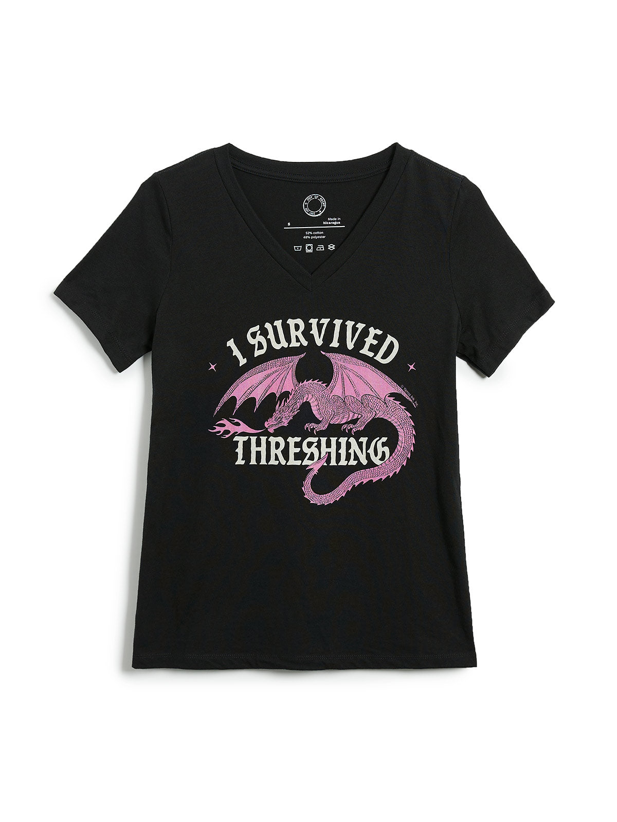 Fourth Wing: I Survived Threshing (Pink Dragon) Women's V-Neck Shirt (Print Shop)