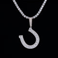 Iced Horseshoe Pendant in White Gold