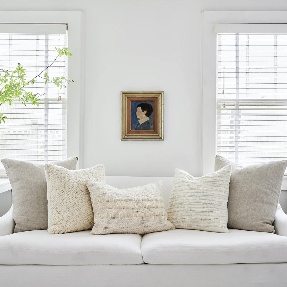 Nube Handwoven Wool Pillow in Ivory, 22" x 22"