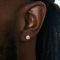 Pink Round Cut Stud Earring in White Gold - 5mm