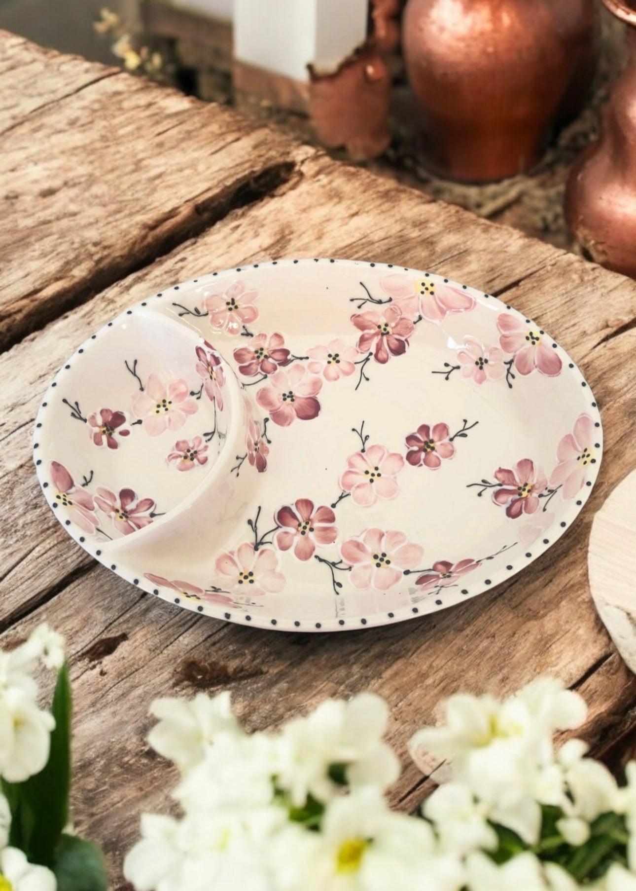 Hand-Painted Oval Ceramic Chip & Dip Bowl