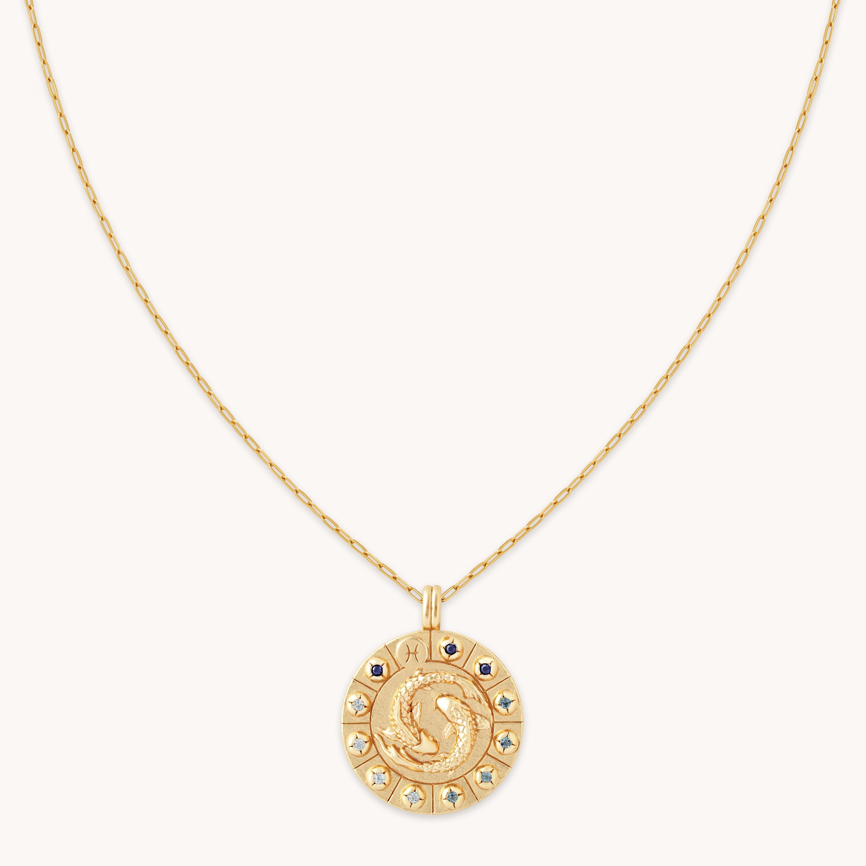 Pisces Bold Zodiac Pendant Necklace in Gold