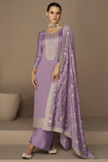 Purple Chinon Silk Kameez Pant Suit For Indian Festivals & Weddings - Thread Sequin Embroidery Work,