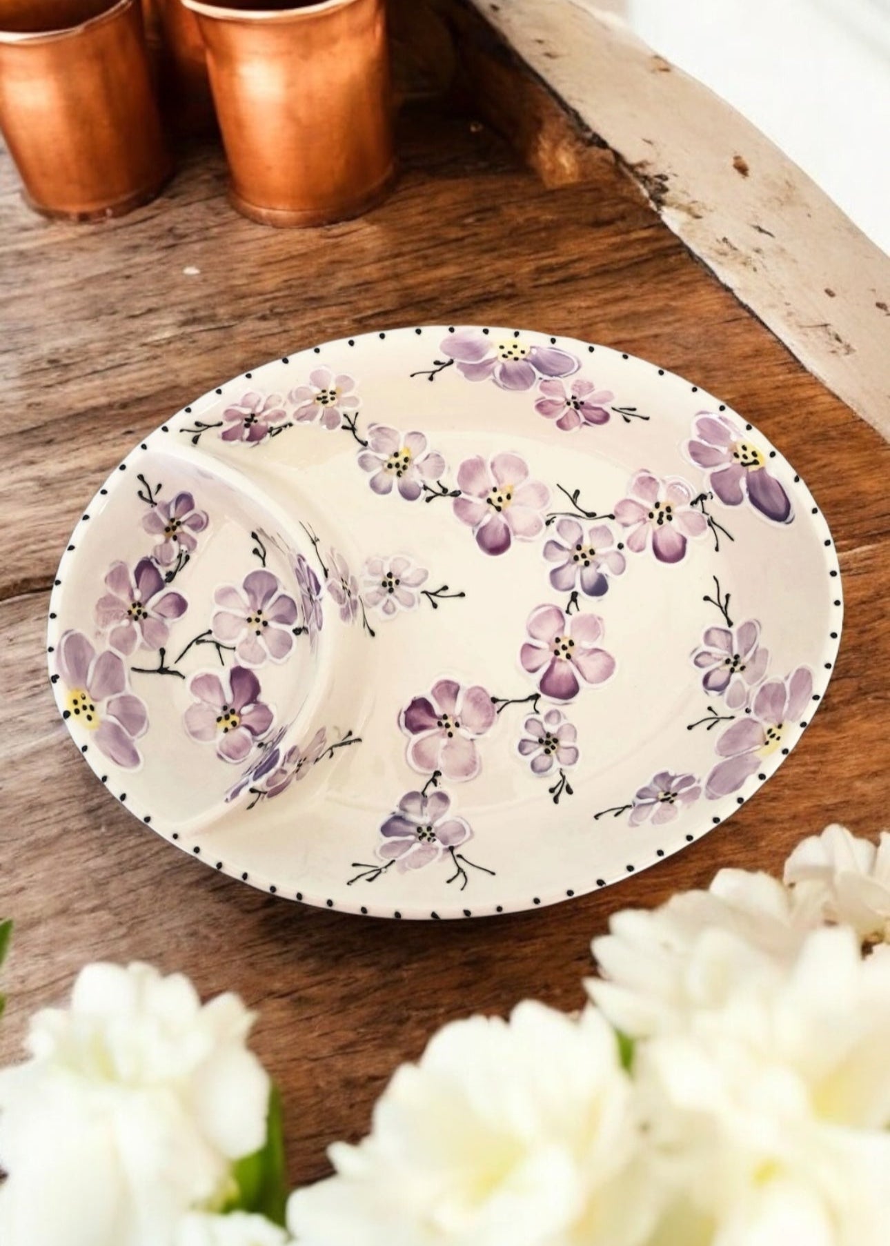 Hand-Painted Oval Ceramic Chip & Dip Bowl