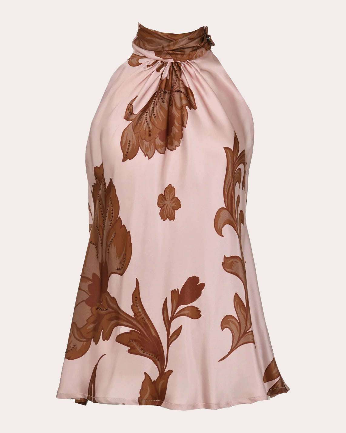 Erden Floral Silk Sleeveless Mock Neck Top