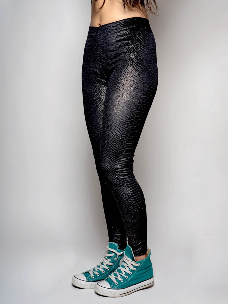 Women's Velvet Leggings | Black Metallic Snakeskin