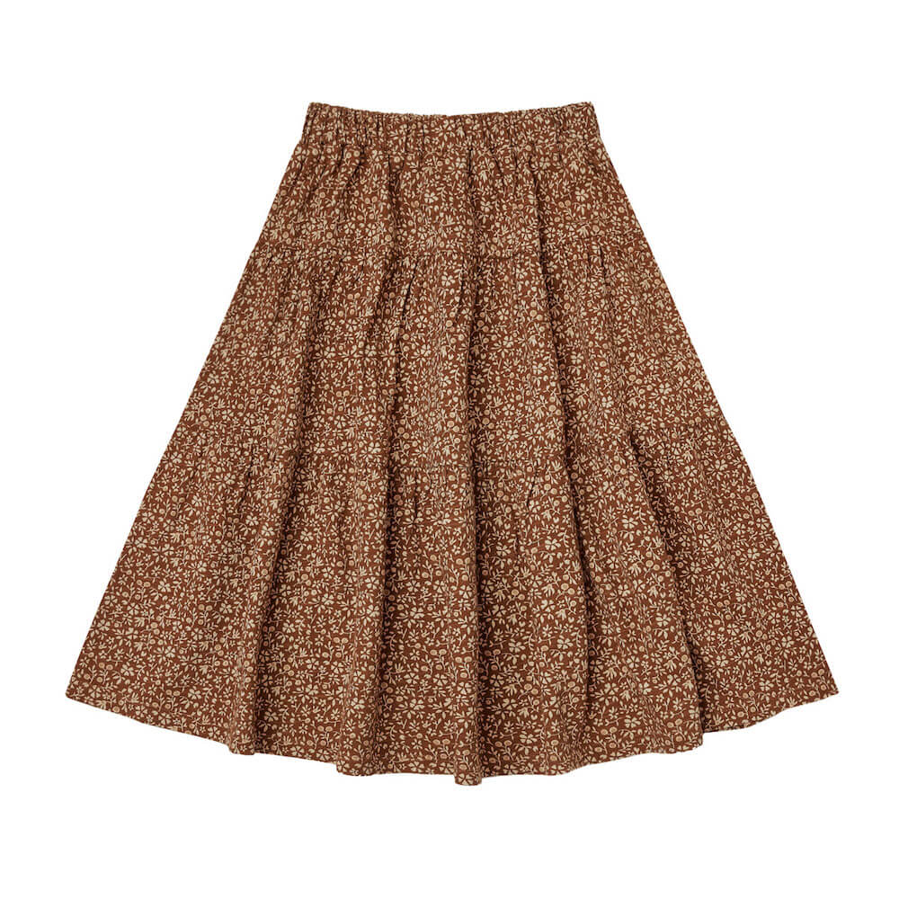 Tiered Midi Skirt Chocolate Floral