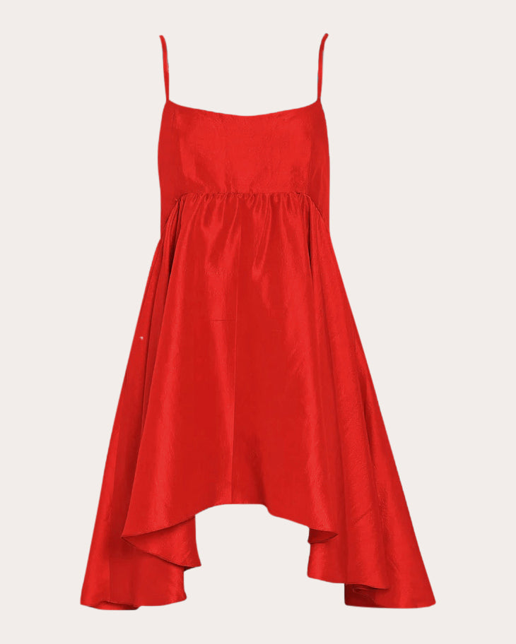Rachel Gathered-Waist Silk Mini Dress