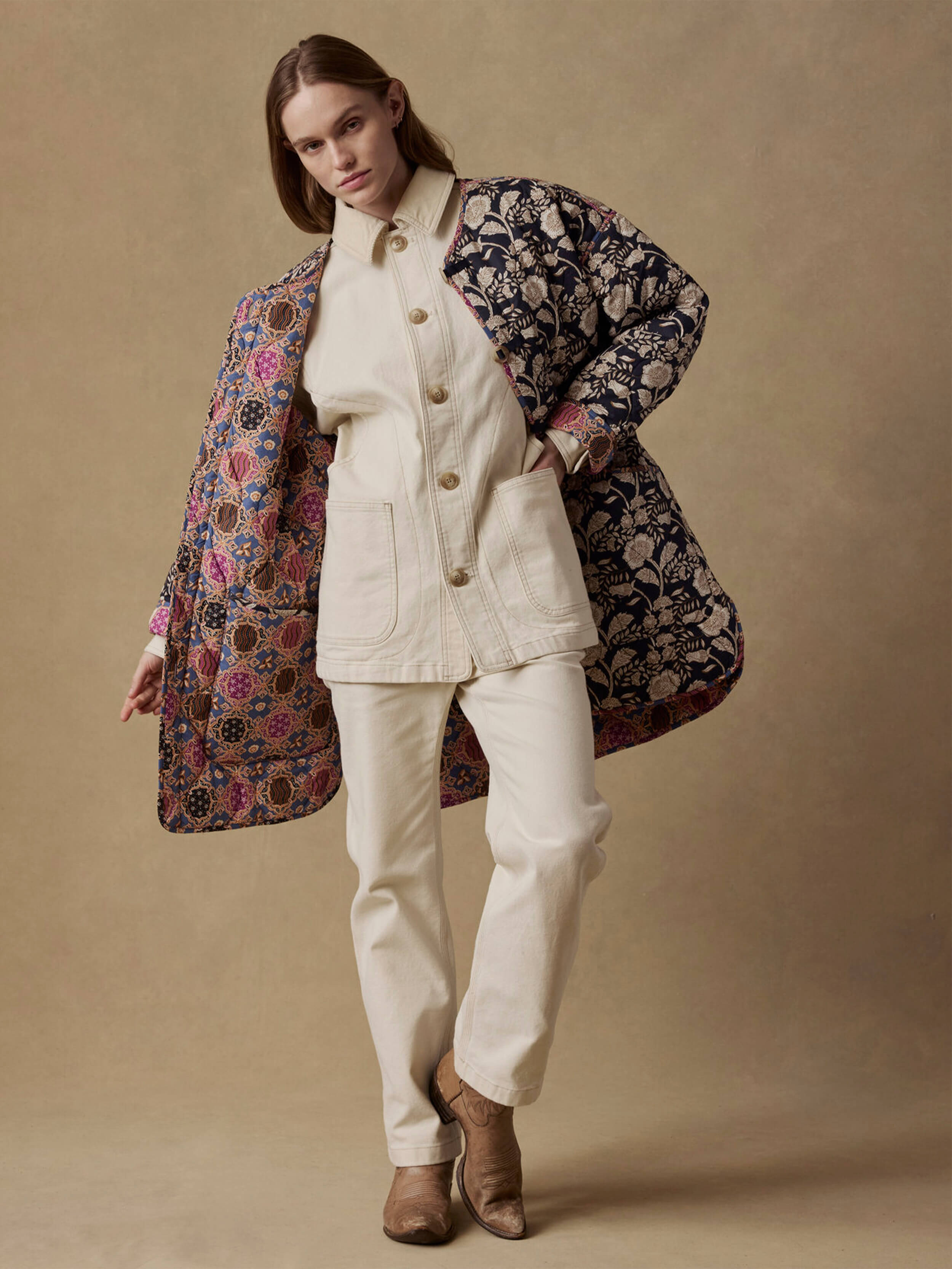 Reversible Quilted Jacket - Jewel Tone Multi Print