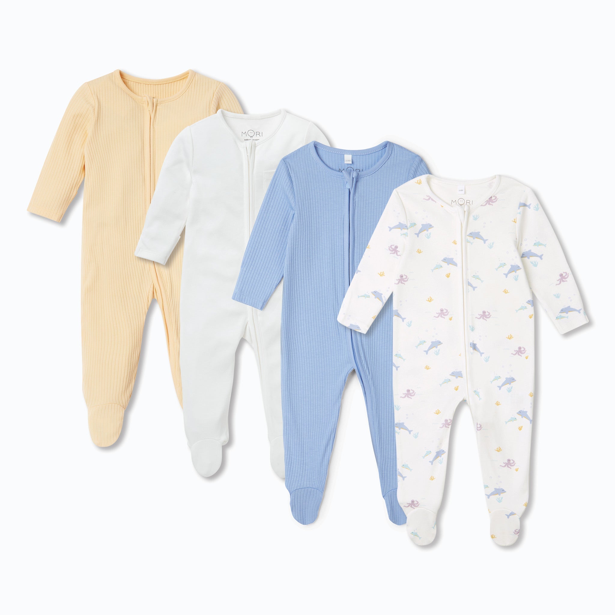 Ribbed & Signature Clever Zip Sleepsuit 4 Pack